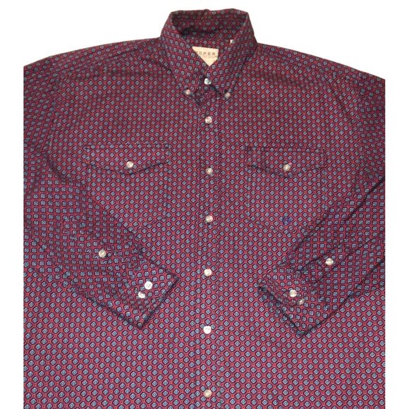 BURGUNDY PAISLEY WESTERN SHIRT SIZE L BUTTON DOWN COWBOY ROCKABILLY ROPER MENS - Picture 2 of 4